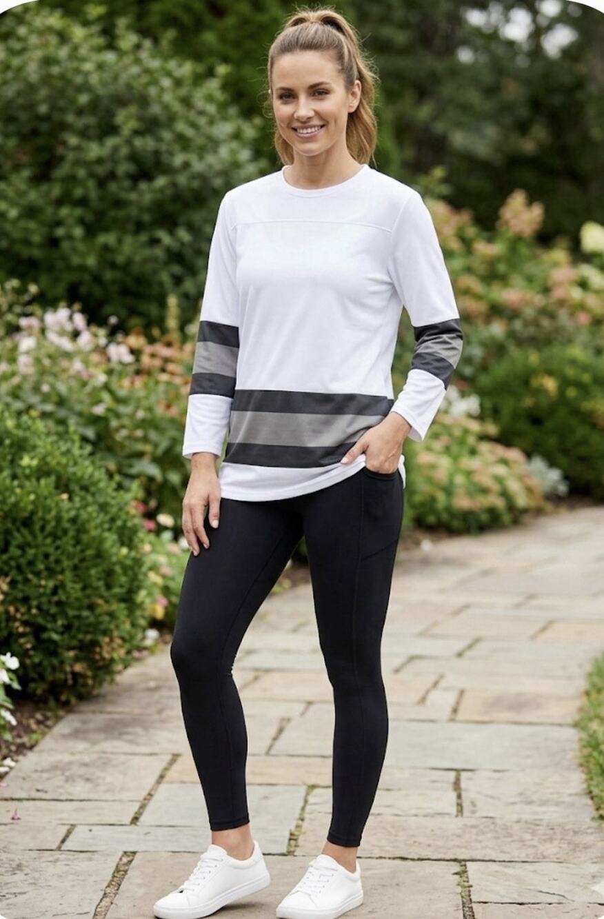 Y2K Colorblock Long Sleeve Shirt S/P Hockey Style White Grey Black Top Soft